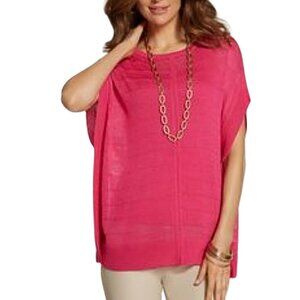 NWT Chico's Audra Pullover Sweater Summer Berry Size 2 Short Sleeve Office Pink